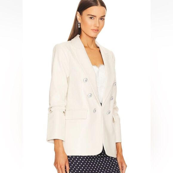 VERONICA BEARD Beacon Faux Leather Dickey Blazer in Ecru Size 8 Revolve - Picture 11 of 14